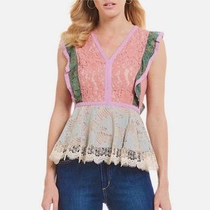 Sugar + lips Marilyn peplum multicolored lace dainty top